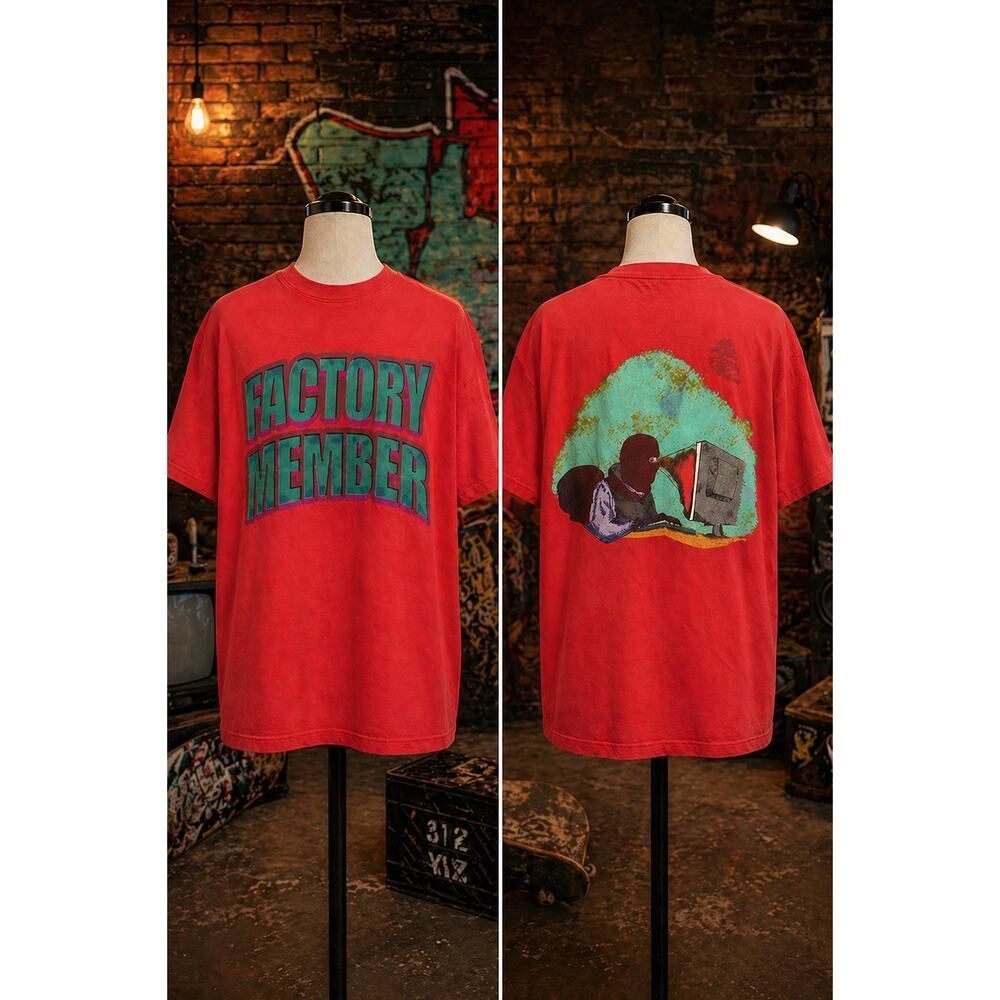 Free Lunch Factory “Factory Member” Red Graphic Tee Shirt XXL